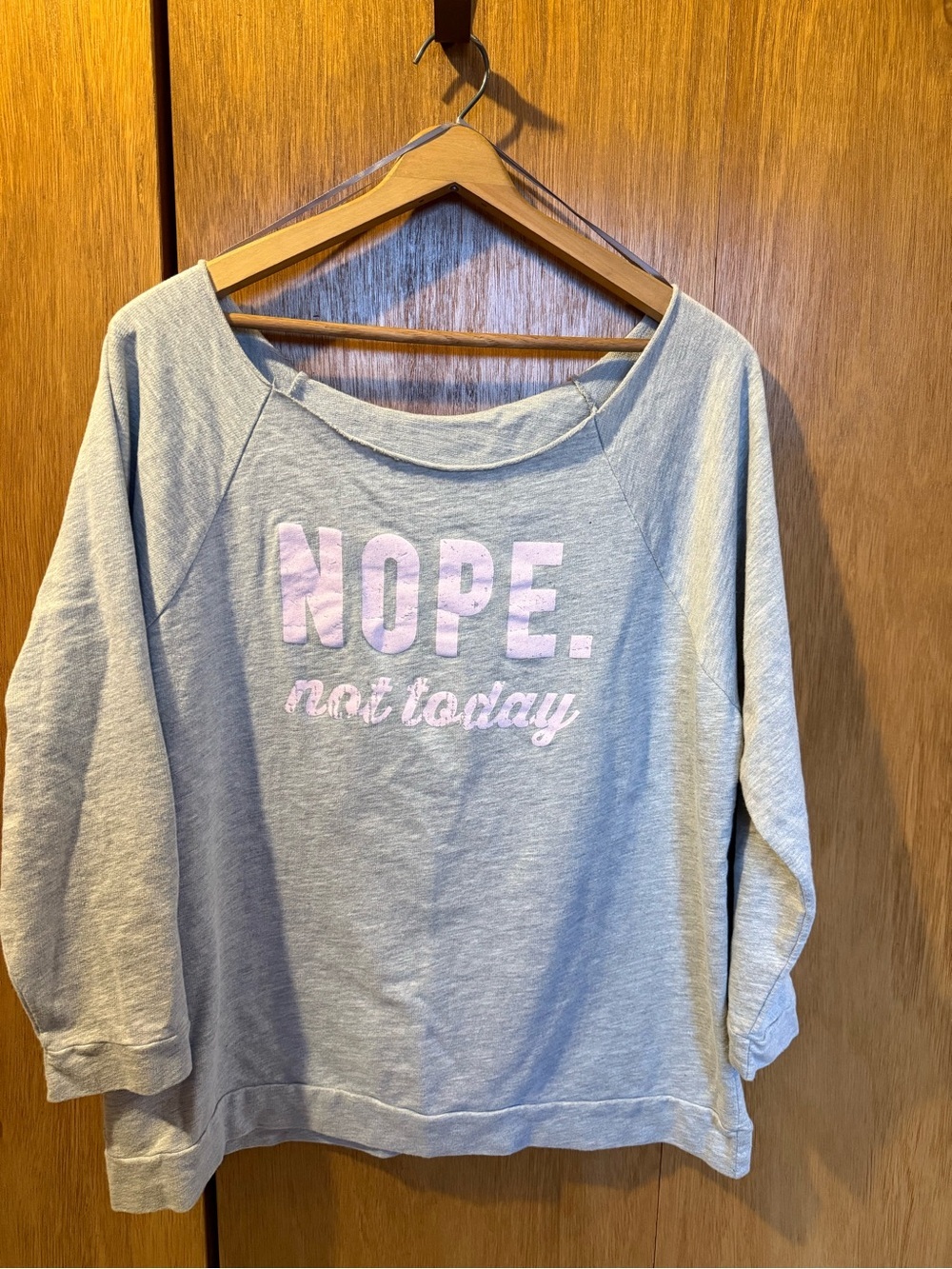Women's Gray Crewneck Raw Edge Sweatshirt wNOPE. not today in Heathered Grey